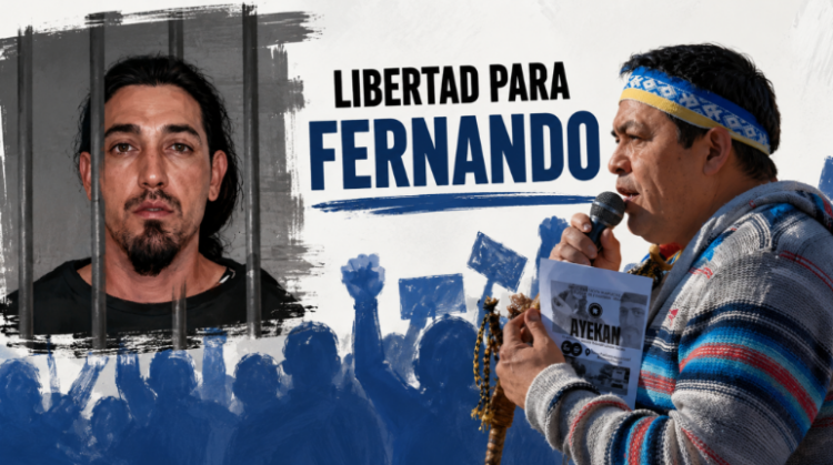 Facundo Jones Huala y una activista mapuche protestando frente a la cárcel de Rawson