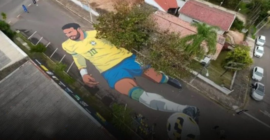 ¡HOMENAJE DE SEIS ARTISTAS! Revelan mural de Neymar de 850 metros cuadrados para apoyar a Brasil en el Mundial