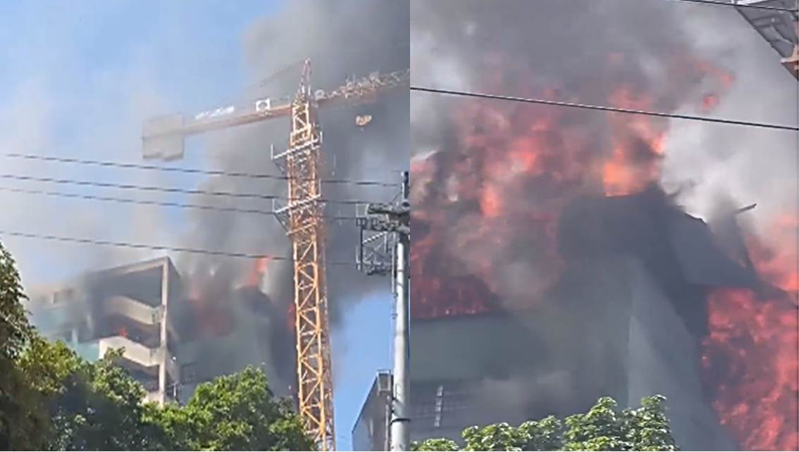 ¡INCENDIO DE MAGNITUD EN ZONA INDUSTRIAL PALO VERDE! Edificio arde en llamas mientras Bomberos de Caracas disparan sus cañones de agua || Video