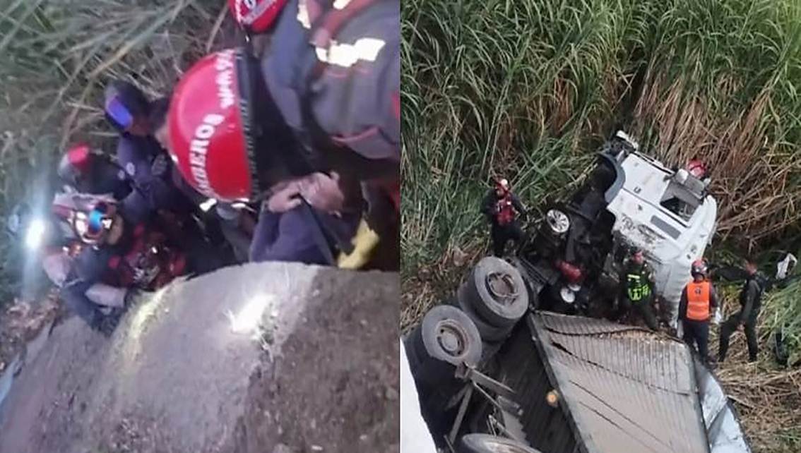 ¡SE DESBARRANCA UN CAMIÓN EN LA BAJADA DE TAZÓN! Conductor de la gandola pirede el control || Hay tres lesionados