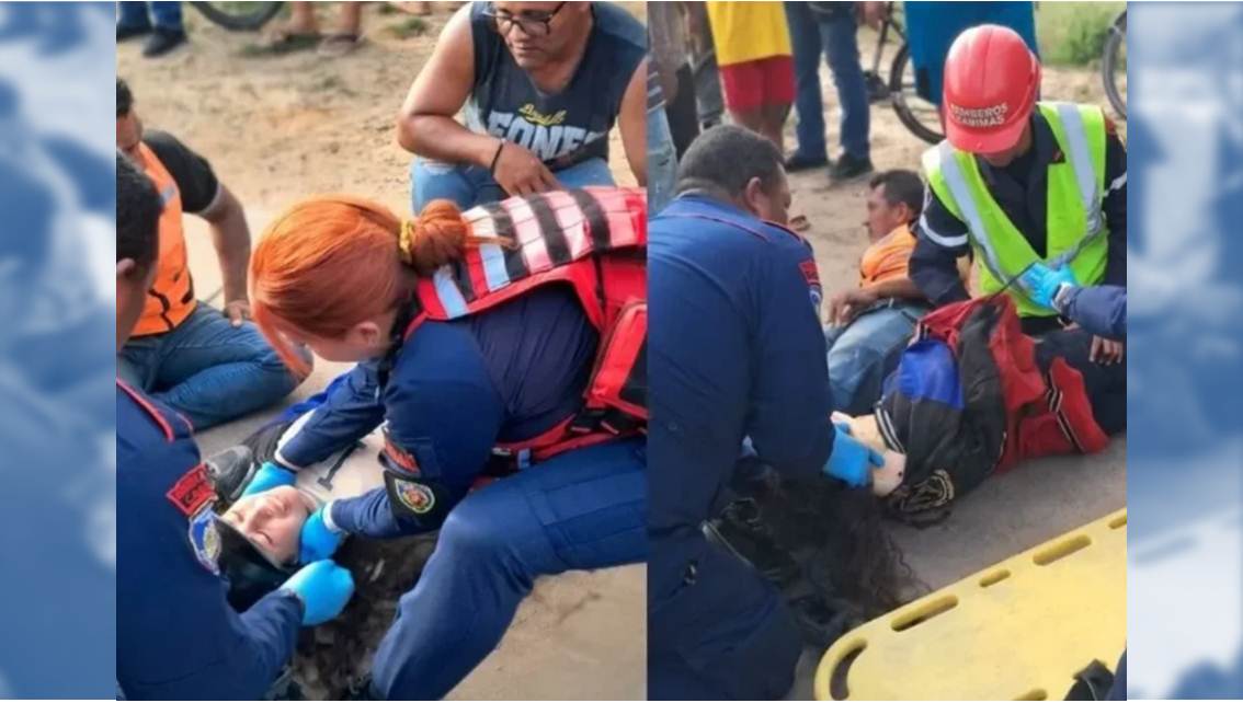 ¡TRES LESIONADOS EN CABIMAS! Tremendo choque entre una motocicleta y un camión