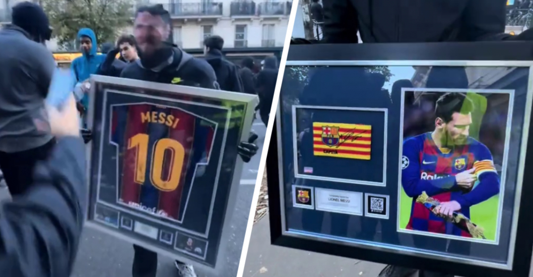 ¡RELIQUIA DEL FÚTBOL! Manifestantes en Francia robaron camiseta y jineta firmada de Messi desde tienda saqueada